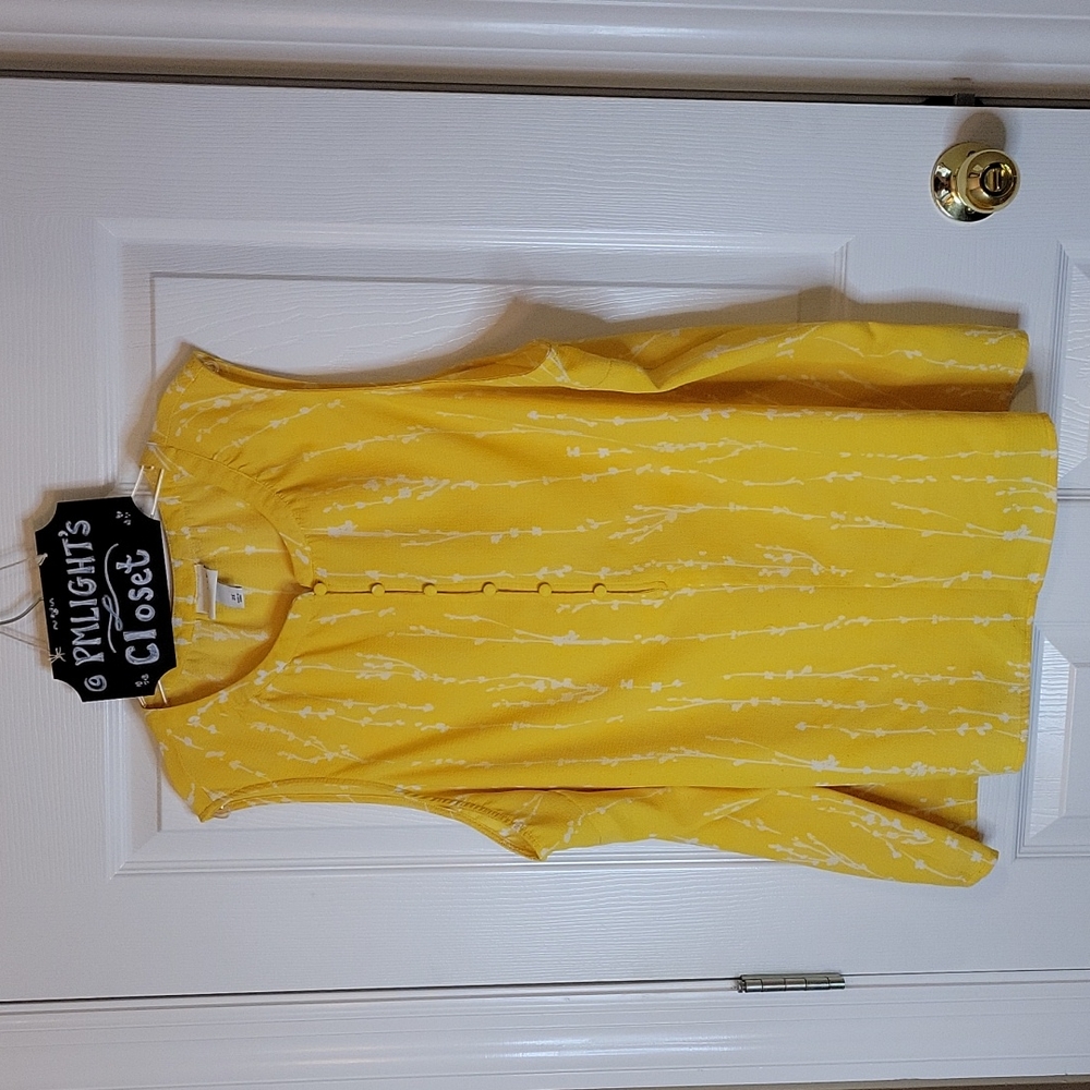 Ava & Viv Top Sleeveless 2X Yellow with White Pattern